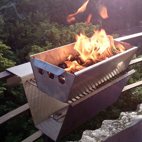 Volcann Balcony Wall Mount Railing Hanging Portable BBQ Grill Stainless