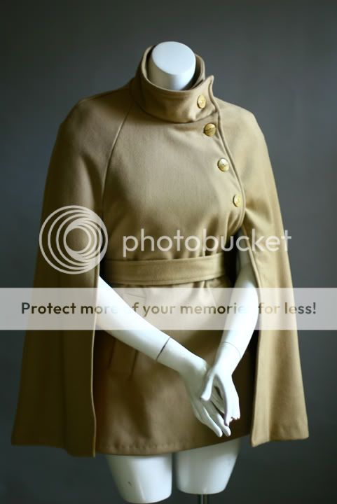 Vintage Style 60s Camel Cashmere Wool Military Cape  